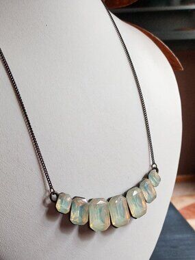 Vintage Sweet Lola White Glowing Seafoam Gemstone Bronze Chain Necklace